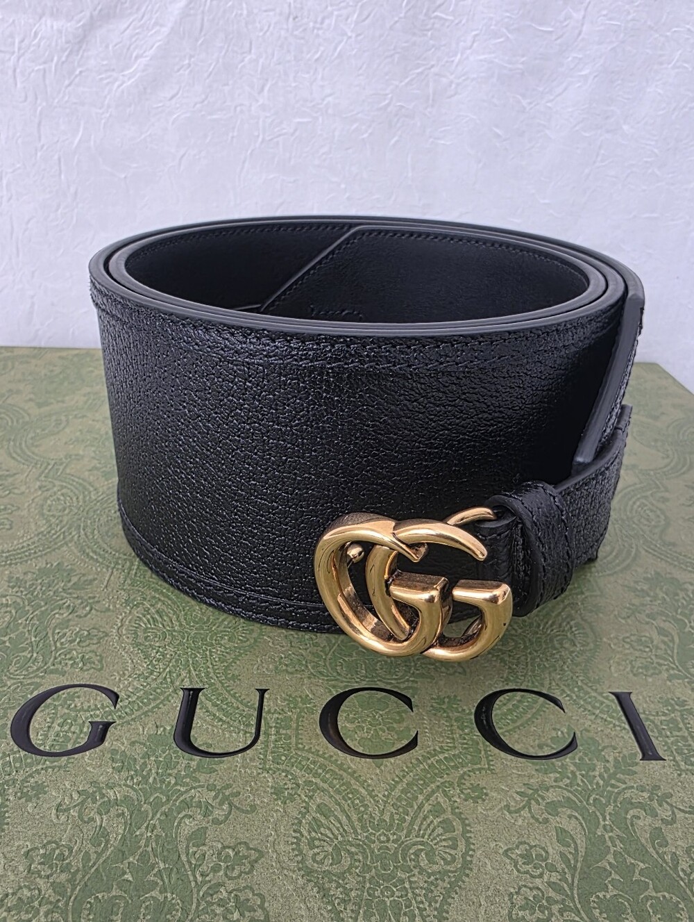 Auth Gucci GG Marmont Black Leather Wide Belt